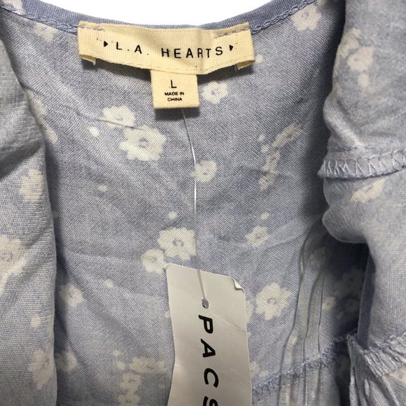 NWT PacSun LA Hearts Blue White Floral Spaghetti Straps Peplum Top L - Picture 3 of 7
